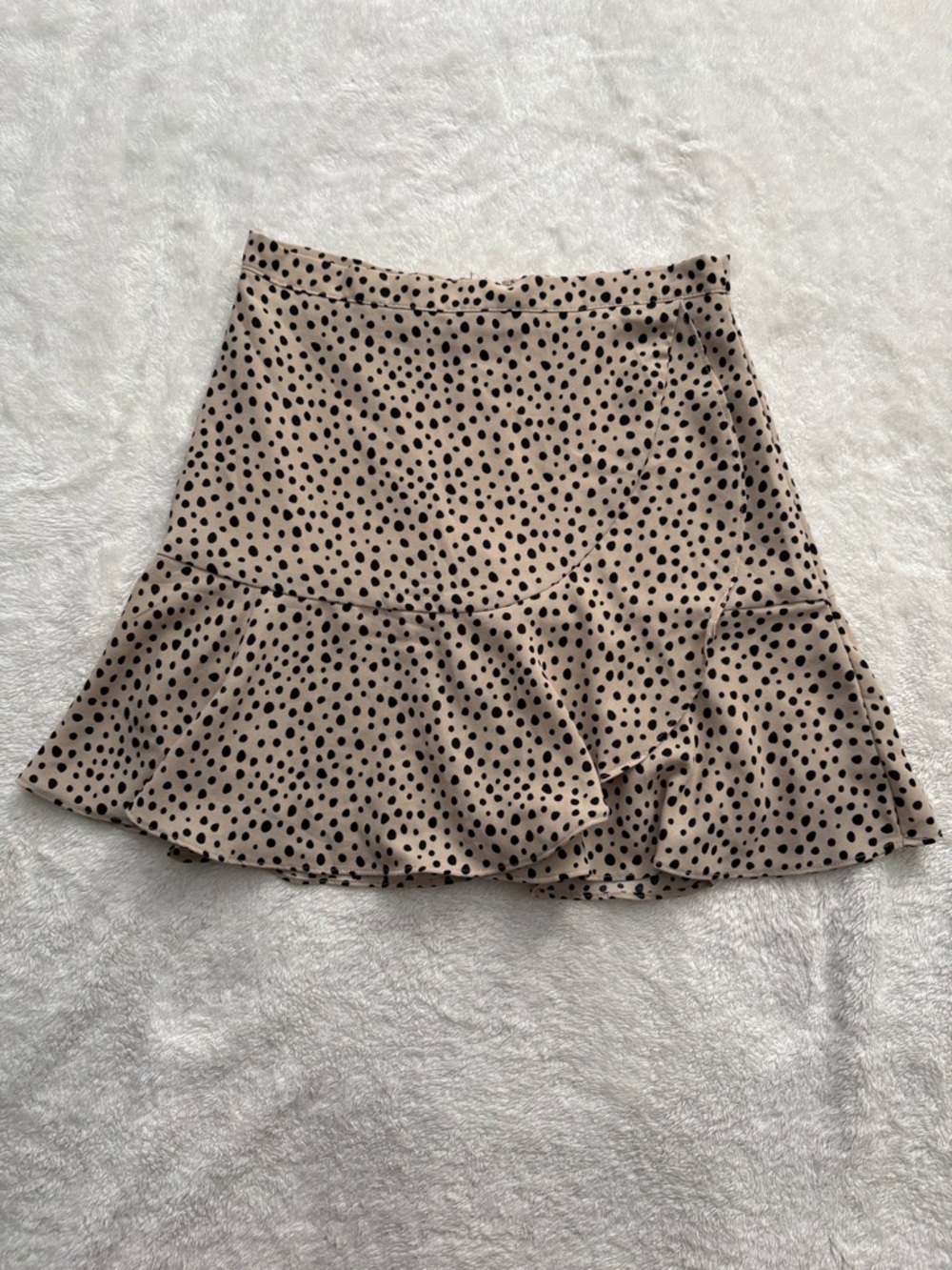 miami Beige and Black Polka Dot Ruffle Hem Skirt